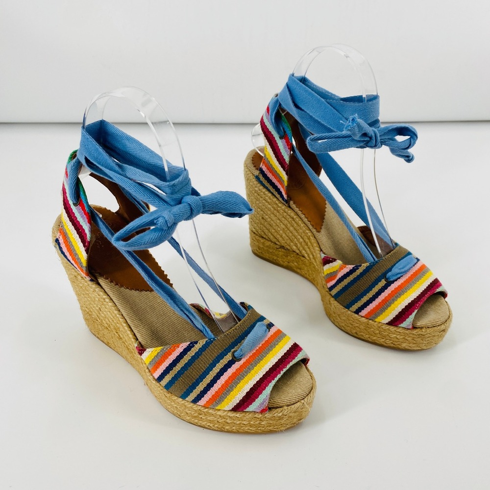 Penelope Chilvers‎ Espadrille Wedge Sandals Women 36 Multicolor Striped Lace Up